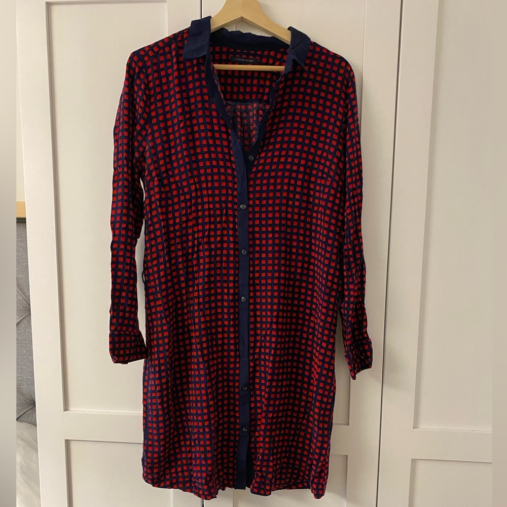 Tommy Hilfiger Women’s Red & Blue Button Down Long sleeved Dress Size Large